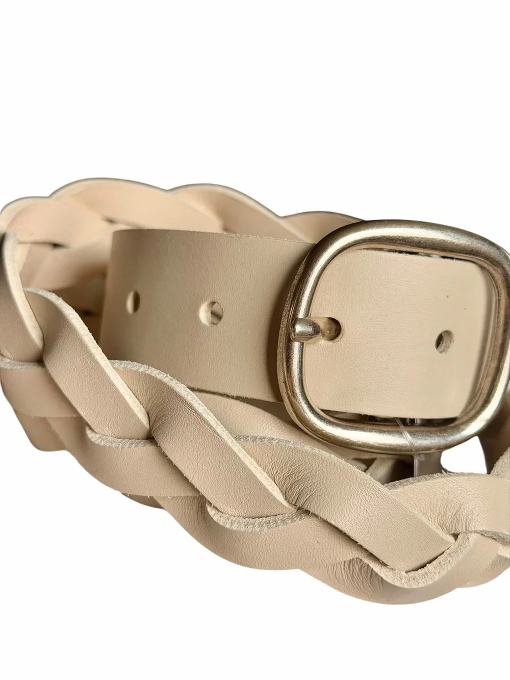 NWT J. Jill XL Barley Cream Genuine Leather Braided Belt